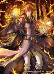  belt book boots copyright_name etzel_(fire_emblem) fire fire_emblem fire_emblem:_monshou_no_nazo fire_emblem_cipher jewelry long_hair low_ponytail male_focus monocle official_art red_eyes red_hair ring solo sparkle teeth tree 
