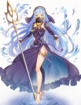  anklet aqua_(fire_emblem_if) asymmetrical_legwear barefoot black_dress black_gloves black_legwear blue_hair blue_ribbon breasts choker dress eyebrows_visible_through_hair fingerless_gloves fire_emblem fire_emblem_if floating_hair full_body gloves hair_between_eyes haru_(nakajou-28) highres holding holding_staff jewelry long_hair outstretched_arm parted_lips ribbon see-through shiny shiny_hair shiny_skin sleeveless sleeveless_dress small_breasts smile solo staff standing thighlet veil very_long_hair white_background yellow_eyes 
