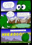 2006 anthro blue_eyes border building comic dnapalmhead dragon english_text green_scales macro male muscular obese onomatopoeia overweight redsaber scales scalie smile solo sound_effects speech_bubble teeth text traditional_media_(artwork) 
