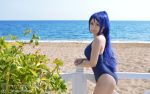  beach cosplay day highres love_live! love_live!_sunshine!! matsuura_kanan matsuura_kanan_(cosplay) ocean photo ponytail solo swimsuit yoshinobi 