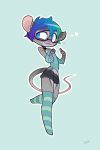 &lt;3 ambiguous_gender anthro ari_(caudamus) blue_eyes choker clothing eyewear freckles fur girly glasses grey_fur hair legwear looking_away looking_back mammal markings mouse multicolored_hair pink_tail pose rodent schmuccubus shirt short_hair shorts signature simple_background solo thigh_highs 