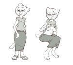  anthro breasts cartoon_network cat clothed clothing clothing_lift feline female footwear fur grandmother junyois mammal mature_female mrs._senicourt navel nipples sandals skirt smile sweater sweater_lift the_amazing_world_of_gumball whiskers 