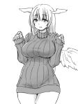  breasts commentary_request final_fantasy final_fantasy_tactics groin head_wings large_breasts long_hair solo steepled_fingers sweater takomeshi turtleneck ultima_(fft) 