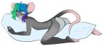 alpha_channel anthro ari_(caudamus) clothed clothing eyes_closed freckles fur girly grey_fur hair male mammal markings mouse multicolored_hair panties pillow pink_nose pink_tail rodent short_hair simple_background sleeping solo teil topless transparent_background underwear 