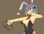  1girl :p blue_hair blush breasts breasts_outside bunny_ears bunny_tail bunnysuit detached_collar female gradient_hair nipples ootorii_bisetsu short_hair solo 