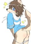  blue_eyes blush brown_fur brown_hair butt canine clothing fur hair looking_back male mammal morenatsu shun_(morenatsu) star underwear underwear_down wolf young 鈴鹿_蓬/ふぇるまーた。 