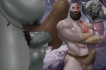  angry bald balls barazoku beard clothing erection facial_hair god_of_war god_of_war_4 greeneyedwolfking human kratos loincloth macro male male/male mammal monster muscular penis pubes size_difference smile troll video_games 
