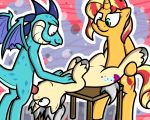  2018 5:4 animal_genitalia anthro claws cutie_mark digital_media_(artwork) dragon equestria_girls equine erection fan_character female feral friendship_is_magic fur hair horn horse mammal multicolored_hair my_little_pony nude oral oral_penetration penetration penis pokefound pony pussy scales scalie sex smile sunset_shimmer_(eg) two_tone_hair unicorn 
