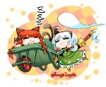  2girls animal_ears braids cat_smile catgirl headband kaenbyou_rin kashuu_(b-q) konpaku_youmu long_hair multiple_tails myon pointed_ears red_hair short_hair skirt sleeping sword tail touhou twintails waifu2x weapon white_hair 