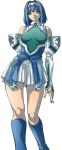  aqua_eyes blue_hair breasts closed_mouth commentary_request detached_sleeves dress ei_(fran3bon) hair_intakes hairband kelvena_(xenogears) light_smile looking_at_viewer medium_breasts open_eyes short_dress short_hair smile solo xenogears 