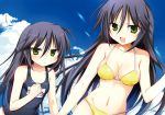  2girls bikini black_hair blush breasts clouds green_eyes juuoumujin_no_fafnir korie_riko loli long_hair navel school_swimsuit sky swimsuit tachikawa_honoka tagme_(character) 