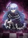  absurdres black_hair blue_eyes commentary_request dress duel_monster frills ghost_belle_&amp;_haunted_mansion gothic_lolita hair_ribbon highres lolita_fashion long_hair long_sleeves ribbon solo spirit-edge wide_sleeves yuu-gi-ou 