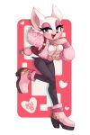  2018 anthro bat blue_eyes clothing colored_nails eyeshadow female footwear fur hi_res iku-t0 jewelry lipstick makeup mammal necklace rouge_the_bat solo sonic_(series) video_games white_fur 
