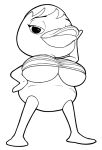  2014 animal_crossing anthro avian beak bedroom_eyes big_breasts biped bird black_and_white bottomless breasts candlebars clothed clothing digital_drawing_(artwork) digital_media_(artwork) duck eyelashes featureless_crotch featureless_feet featureless_hands female hair half-closed_eyes hand_on_hip line_art looking_at_viewer looking_down low-angle_view mallary_(animal_crossing) monochrome nintendo non-mammal_breasts open_beak open_mouth open_smile seductive short_hair simple_background smile spread_legs spreading standing under_boob video_games white_background wide_stance 