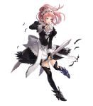  blue_eyes boots detached_sleeves feathers felicia_(fire_emblem_if) fire_emblem fire_emblem_heroes fire_emblem_if full_body hakou_(barasensou) high_heels highres holding holding_weapon juliet_sleeves long_hair long_sleeves maid maid_headdress official_art open_mouth pink_hair ponytail puffy_sleeves ribbon solo thighhighs torn_clothes transparent_background weapon zettai_ryouiki 