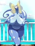  anthro aurorus big_breasts blue_eyes blush breasts dinosaur fdokkaku female looking_at_viewer nintendo nipples nude pok&eacute;mon pok&eacute;mon_(species) scalie solo video_games 