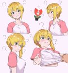  :3 ? blonde_hair flower green_eyes idolmaster shirt_pull short_hair smile tagme 