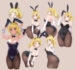  animal_ears arm_at_side ass ayase_eli bare_shoulders beige_background bent_over between_legs black_legwear black_leotard blonde_hair blue_eyes blush bow bowtie breasts brown_legwear bunny_ears bunny_girl bunny_tail bunnysuit cleavage commentary cropped_legs detached_collar elbow_gloves fake_animal_ears from_behind gloves hand_between_legs hand_up hands_on_floor hands_on_own_knees hands_up high_heels highres kurokawa_makoto large_breasts leaning_forward leotard long_hair looking_at_viewer love_live! love_live!_school_idol_project multiple_views one_eye_closed open_mouth pantyhose ponytail seiza shiny shiny_clothes shoes simple_background sitting smile tail white_gloves wrist_cuffs 
