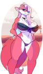  anthro areola arnachy beach big_breasts bikini breasts camel_toe canine clothing collar denisse female fox looking_at_viewer mammal midriff navel pinup pose seaside solo swimsuit thick_thighs wide_hips 