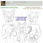  2018 anthro beverage brother canine clothed clothing cub dialogue digital_drawing_(artwork) digital_media_(artwork) english_text feline female flat_chested fur hi_res looking_at_viewer male mammal misterpickleman nude open_mouth panther question sibling simple_background sister smile taylor_knight text tristan_knight victor_mccain wolf young 