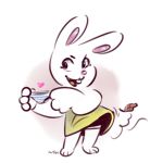  buckteeth clothing dress female fur holding_panties lagomorph looking_at_viewer mammal panken panties rabbit simple_background smile solo striped_panties teeth underwear white_fur wind 