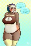  2017 amara_phisher anthro bell big_breasts blush breasts cat_lingerie choker cleavage clothed clothing cyrus_physhor dialogue english_text eyewear female glasses hair lingerie mammal navel overweight red_panda solo speech_bubble text thick_thighs 