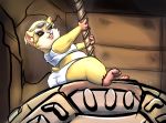  anthro barefoot buckteeth butt clothed clothing cosplay crossdressing crossover deimion_j_shadowwolf fur girly hammond_(overwatch) hamster humor looking_at_viewer male mammal miley_cyrus overwatch parody rodent shirt sitting slightly_chubby smile solo swinging teeth underwear video_games wrecking_ball 
