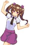  ai_ken blush breasts brown_hair himekaidou_hatate long_hair low_twintails necktie pink_skirt pointy_ears purple_eyes shirt short_sleeves skirt solo touhou twintails white_shirt 