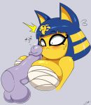  2018 animal_crossing ankha anthro balls breasts cat disembodied_penis egyptian feline female grey_background hair male mammal mehdrawings nintendo penis short_hair short_stack simple_background video_games wide_eyed wraps 