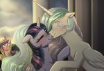  2018 blush cloud crown cute duo_focus equine eyebrows eyelashes eyes_closed feathered_wings feathers female female/female feral floppy_ears friendship_is_magic grin group hair hi_res hooves horn licking long_hair mammal momomistress multicolored_hair my_little_pony nude one_eye_closed open_mouth open_smile outside princess_cadance_(mlp) princess_celestia_(mlp) purple_eyes rainbow_hair royalty sky smile sparkles sunlight surprise teeth tongue tongue_out twilight_sparkle_(mlp) white_feathers wide_eyed winged_unicorn wings 