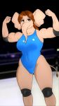  2018 abs anthro biceps big_breasts breasts brown_eyes brown_hair buffbumblebee_(artist) camel_toe clothed clothing digital_drawing_(artwork) digital_media_(artwork) elephant eyelashes female flexing fur hair hi_res leotard looking_at_viewer mammal muscular muscular_arms muscular_female navel shiny smile solo standing tight_clothing trunk wrestling 