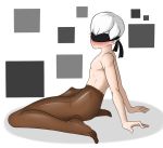  1boy blindfold blush erection foreskin nier_(series) nier_automata pantyhose penis sealguy white_hair yorha_no._9_type_s 