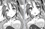  :o blush breasts cleavage collarbone copyright_request greyscale jacket large_breasts long_hair mokufuu monochrome multiple_views ponytail track_jacket 
