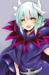  blush caster_(fate/zero) caster_(fate/zero)_(cosplay) commentary_request cosplay dragon_horns fate/grand_order fate/zero fate_(series) green_hair hair_between_eyes horns kiyohime_(fate/grand_order) long_hair looking_at_viewer open_mouth purple_robe robe sen_(astronomy) shadow solo upper_body yellow_eyes 