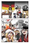  6+girls alcohol anchor anchor_hair_ornament ark_royal_(kantai_collection) ball bangs bare_shoulders beer beer_mug beret bismarck_(kantai_collection) black_bow black_gloves black_hat black_legwear black_ribbon black_skirt blonde_hair blue_sailor_collar blunt_bangs blush bob_cut bottle bow braid bread brown_hair capelet celtic_knot cleavage_cutout commandant_teste_(kantai_collection) commentary corset cross crown detached_sleeves dress empty_eyes england english_flag facial_scar flag flower food french_braid gangut_(kantai_collection) german_clothes german_flag germany gloves graf_zeppelin_(kantai_collection) grey_hair hair_between_eyes hair_bow hair_ornament hairband hat iron_cross jacket jervis_(kantai_collection) jewelry joseph_stalin kantai_collection long_hair long_sleeves low_twintails meme microskirt military military_hat military_jacket military_uniform mini_crown miniskirt multicolored multicolored_clothes multicolored_dress multicolored_hair multicolored_scarf multiple_girls necklace off-shoulder_dress off_shoulder open_mouth orange_eyes papakha peaked_cap plaid plaid_scarf pleated_skirt pom_pom_(clothes) prinz_eugen_(kantai_collection) real_life red_flower red_hair red_ribbon red_rose red_shirt ribbon ribbon_trim richelieu_(kantai_collection) rose sailor_collar sailor_dress sailor_hat scar scar_on_cheek scarf shirt short_hair short_sleeves shorts sidelocks silver_hair skirt soccer_ball streaked_hair tashkent_(kantai_collection) tiara tsurime twintails uniform warspite_(kantai_collection) white_corset white_dress white_gloves white_hat white_legwear white_shirt white_shorts wine_bottle world_cup yong-gok z1_leberecht_maass_(kantai_collection) 
