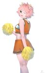  ;p arm_behind_back ashido_mina back bare_arms bare_legs bare_shoulders black_sclera boku_no_hero_academia cheerleader choker cowboy_shot crop_top cropped_shirt dated drawrepulser from_behind hand_up highres holding_pom_poms horns kneepits looking_at_viewer looking_back messy_hair midriff miniskirt one_eye_closed pink_hair pink_skin pom_poms shirt short_hair signature simple_background skirt sleeveless sleeveless_shirt solo tongue tongue_out walking white_background yellow_eyes 
