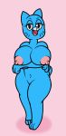 2018 3_toes bedroom_eyes big_breasts blue_fur breasts cartoon_network cat crossed_arms digital_media_(artwork) fangs featureless_crotch feline female fur half-closed_eyes looking_at_viewer mammal mature_female mr.under navel nicole_watterson nipples nude open_mouth pose seductive simple_background smile solo the_amazing_world_of_gumball thick_thighs toes whiskers 