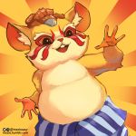  anthro black_eyes buckteeth capcom clothed clothing cosplay crossover cute edmond_honda fur hair hammond_(overwatch) hamster japanese male mammal mezio open_mouth overwatch portrait rodent slightly_chubby smile solo standing street_fighter sumo teeth tongue video_games 