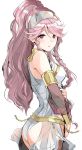  ass blush braid dress elbow_gloves fire_emblem fire_emblem:_kakusei fire_emblem_heroes gloves highres looking_at_viewer olivia_(fire_emblem) ormille pink_hair ponytail red_eyes simple_background 
