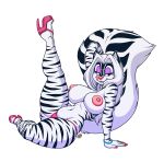  2018 anthro areola bracelet breasts clothed clothing colored_nails daxzor digital_media_(artwork) eyelashes eyeshadow feline female footwear hair hand_behind_head hi_res high_heels hybrid jewelry legs_up licking licking_lips long_hair looking_at_viewer makeup mammal nipples pink_nose shoes signature simple_background skunk solo stripes thick_thighs thong tiger tongue tongue_out topless underwear white_background white_hair zig_zag 