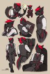  5_fingers anthro black_nose canine clothed clothing digital_media_(artwork) dog hair lukiri male mammal red_eyes red_hair smile solo 