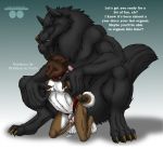  anthro balls black_fur blue_eyes blush canine chastity chastity_cage claws collar dialogue dog domination dripping duo fur male male/male mammal nipple_pinch nipple_play nipples orgasm_denial penis pinch precum size_difference smile submissive submissive_male tagme text toothpasta wolf 