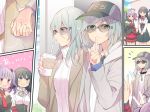  aqua_hair bang_dream! bangs baseball_cap black_eyes black_hair black_neckwear black_shirt black_skirt blush brown_jacket casual comic cup dating day detached_sleeves disguise drinking drinking_straw finger_to_mouth frilled_sleeves frills green_eyes grey_jacket hat headwear_writing high-waist_skirt hikawa_hina hikawa_sayo holding_hands incest incognito jacket jitome long_hair long_sleeves mikan-uji multiple_girls neck_ribbon necktie notice_lines outdoors purple_hair red_eyes red_neckwear red_skirt ribbed_sweater ribbon shirokane_rinko shirt shushing siblings sisters skirt sunglasses sweatdrop sweater twincest twins twintails udagawa_ako waving white_shirt white_sweater yuri 