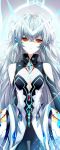  cleavage_cutout code:_sariel_(elsword) commentary elsword empty_eyes erun-cbal- eve_(elsword) expressionless facial_mark gem hair_intakes highres long_hair robot silver_hair strapless 
