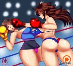  2girls android_21 ass boxing boxing_gloves boxing_ring breasts cleavage curvy dkstudios05 huge_ass jill_valentine large_breasts multiple_girls open_mouth panties patreon punching thick_thighs thong underwear 
