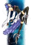  aqua_(kingdom_hearts) bare_shoulders black_legwear blue_hair breasts brown_gloves bubble closed_eyes closed_mouth commentary_request corset detached_sleeves fingerless_gloves full_body gloves highres kingdom_hearts kingdom_hearts_birth_by_sleep koshi_(meermisa) leg_up long_sleeves medium_breasts short_hair solo thighhighs turtleneck wide_sleeves zettai_ryouiki 