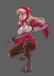  blonde_hair breasts cleavage commentary_request final_fantasy final_fantasy_tactics large_breasts long_hair ninja_(fft) pantyhose solo sword takomeshi weapon 