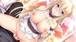  1girl bare_shoulders blonde_hair blue_eyes blush body_mahattaya_ginga bottomless braid breasts censored cloud dress dutch_angle french_braid game_cg girl_on_top goddess_fein hetero jewelry large_breasts long_hair looking_at_viewer mosaic_censoring necklace nipples open_mouth orange_sky penis pillar pov pussy_juice sex short_dress sky solo_focus torn_clothes torn_dress vaginal veil white_dress wrist_cuffs yamizome_revenger 