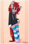  anthro blush clothed clothing equine fan_character female girly hair hoodie hoodie_(artist) horse legwear mammal my_little_pony pony semi-anthro socks sweater tongue tongue_out 
