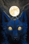  2018 ambiguous_gender blue_fur canine conditional_dnp digital_media_(artwork) fur glowing glowing_eyes headshot_portrait mammal moon night outside portrait solo trunchbull wolf 